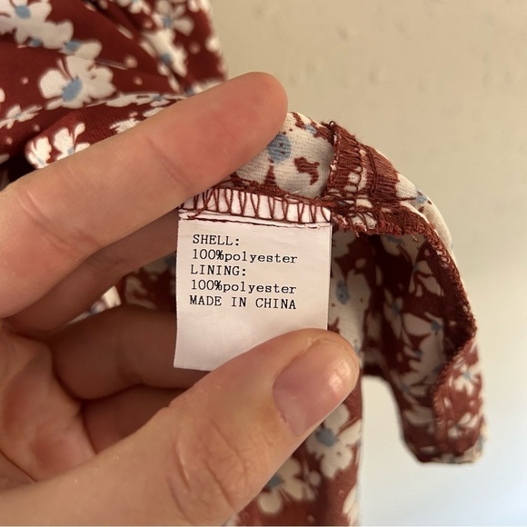 🦋 Kirundo Brown Blue Floral Short Sleeve Mini Dress Medium - Picture 4 of 7